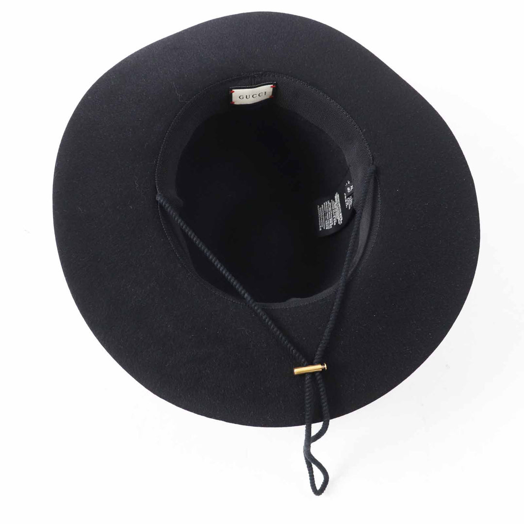 Excellent GUCCI hat Rabbit felt wide brim black dark navy wool Women XL