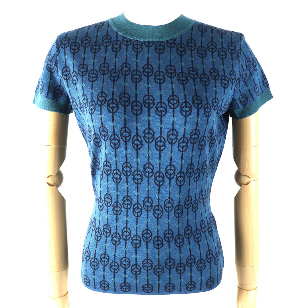 Excellent HERMES Short sleeve knit Chaine d'Ancre blue-black silk 40 2E2601D4