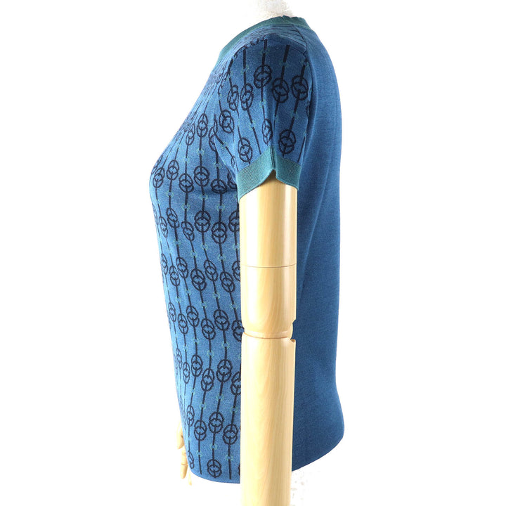 Excellent HERMES Short sleeve knit Chaine d'Ancre blue-black silk 40 2E2601D4