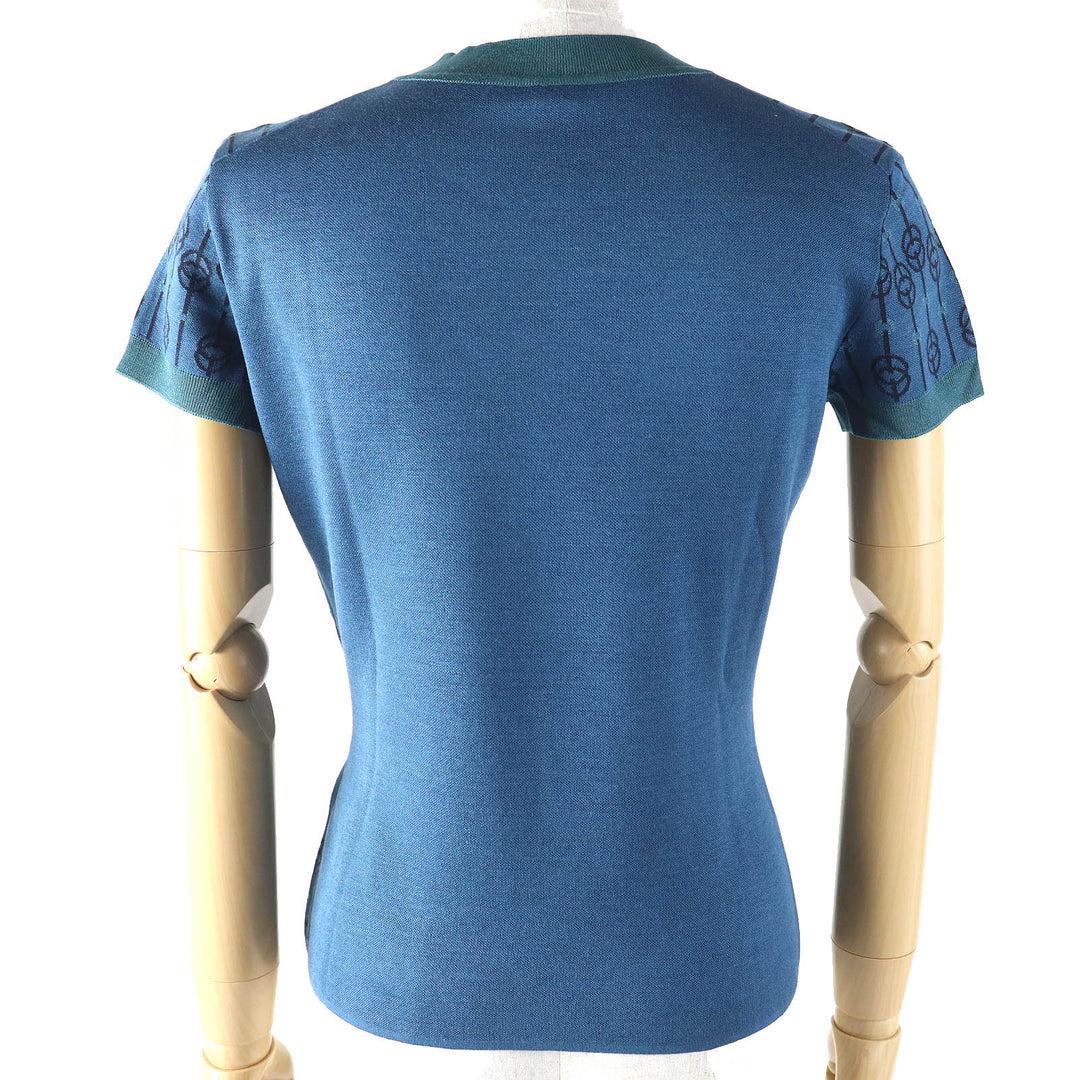 Excellent HERMES Short sleeve knit Chaine d'Ancre blue-black silk 40 2E2601D4