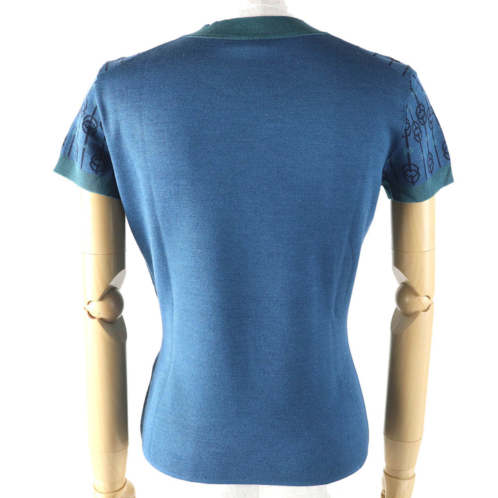 Excellent HERMES Short sleeve knit Chaine d'Ancre blue-black silk 40 2E2601D4