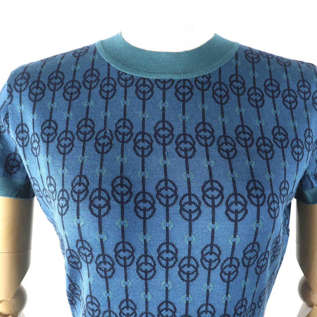 Excellent HERMES Short sleeve knit Chaine d'Ancre blue-black silk 40 2E2601D4