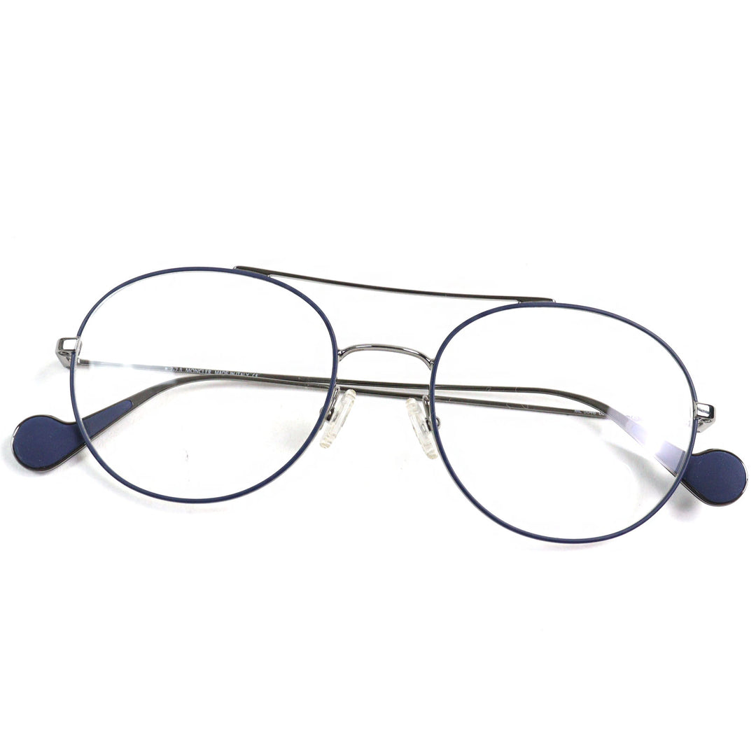 Pristine MONCLER Glasses Double bridge Boston shape with logo metal Silver mens ML 5046