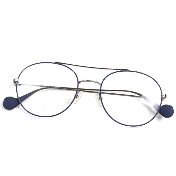 Pristine MONCLER Glasses Double bridge Boston shape with logo metal Silver mens ML 5046