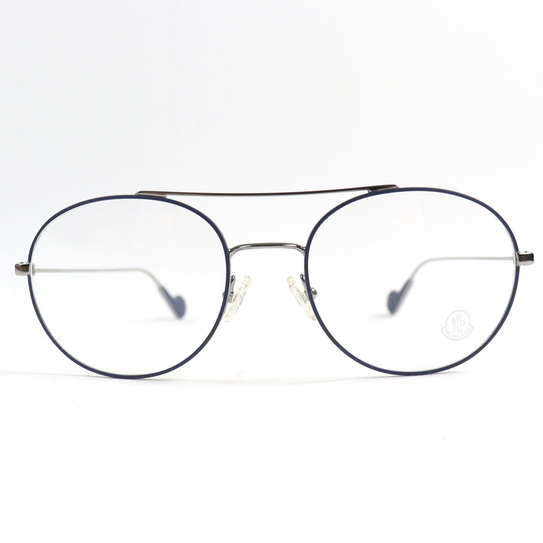 Pristine MONCLER Glasses Double bridge Boston shape with logo metal Silver mens ML 5046
