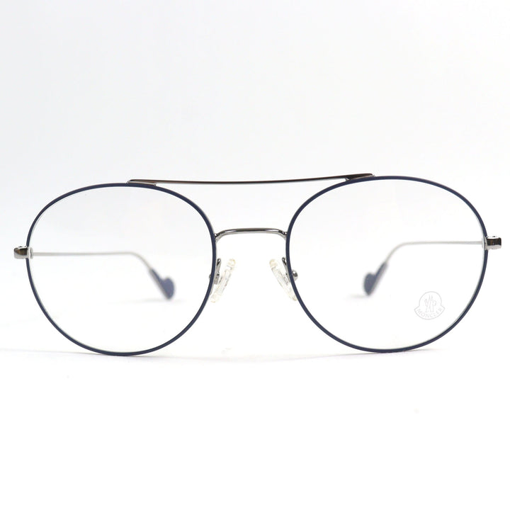 Pristine MONCLER Glasses Double bridge Boston shape with logo metal Silver mens ML 5046