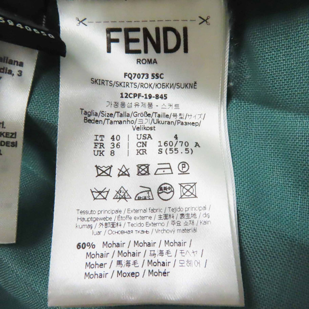 Excellent FENDI Pleated skirt Green system mohair Women 40 FQ7073