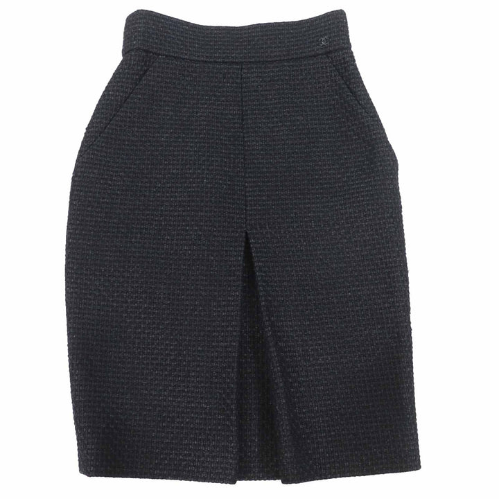 Excellent CHANEL skirt COCO Mark Tweed Knee-Length Tight Skirt black wool Women 36 P36751