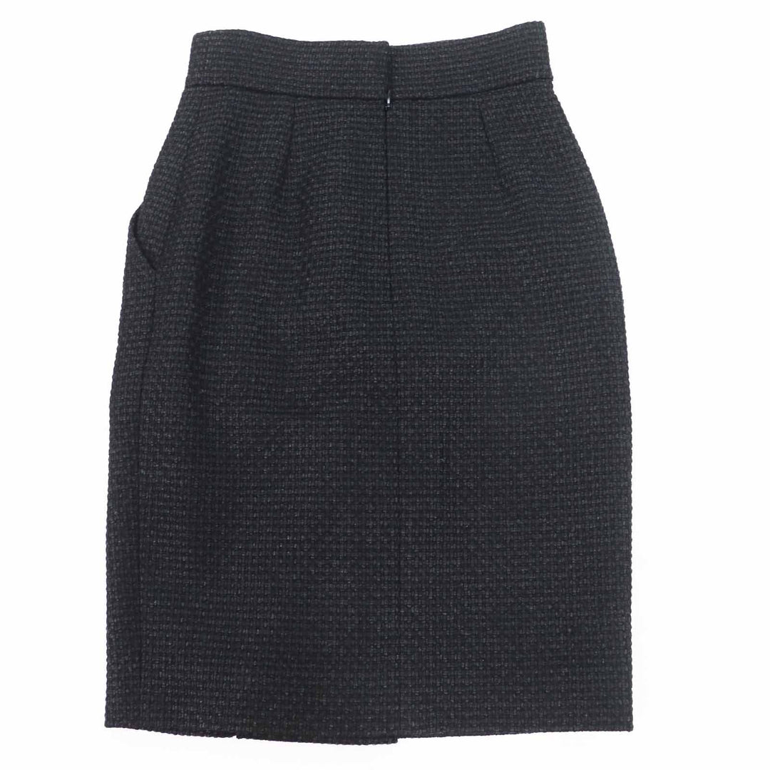 Excellent CHANEL skirt COCO Mark Tweed Knee-Length Tight Skirt black wool Women 36 P36751