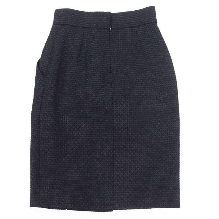 Excellent CHANEL skirt COCO Mark Tweed Knee-Length Tight Skirt black wool Women 36 P36751