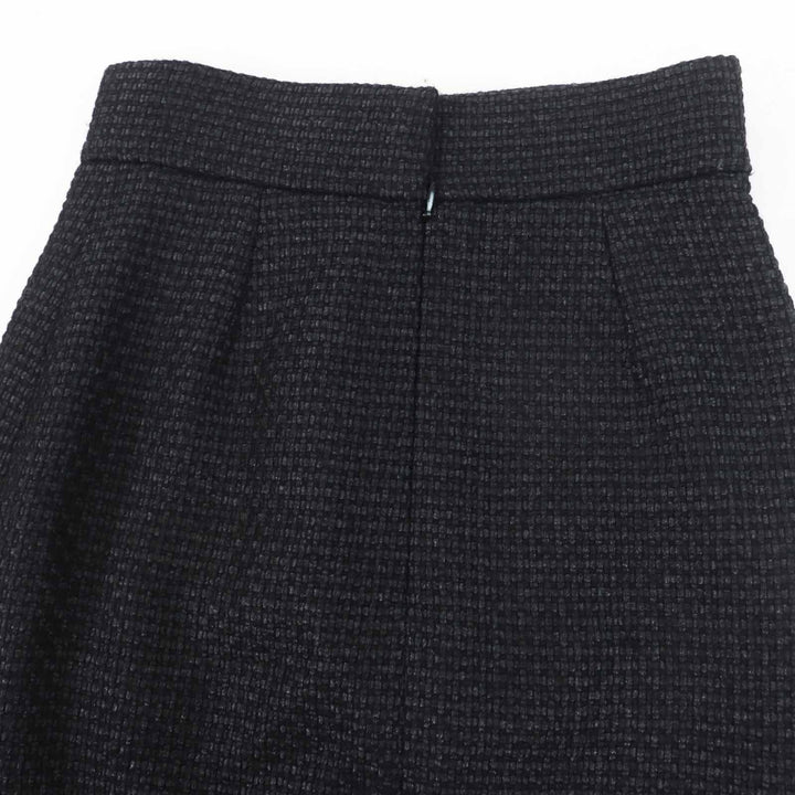 Excellent CHANEL skirt COCO Mark Tweed Knee-Length Tight Skirt black wool Women 36 P36751