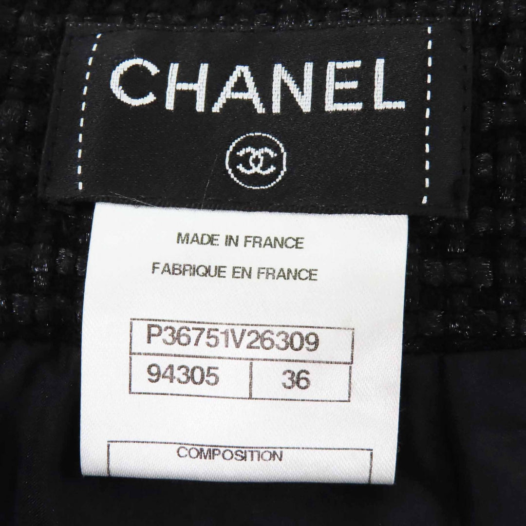 Excellent CHANEL skirt COCO Mark Tweed Knee-Length Tight Skirt black wool Women 36 P36751