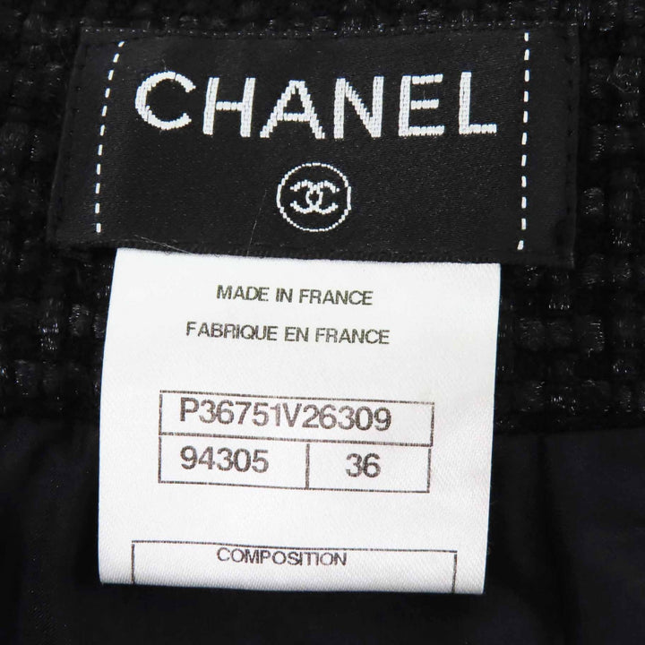 Excellent CHANEL skirt COCO Mark Tweed Knee-Length Tight Skirt black wool Women 36 P36751