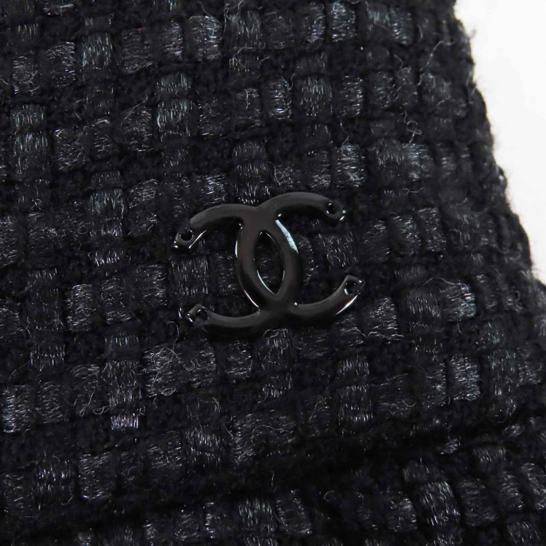 Excellent CHANEL skirt COCO Mark Tweed Knee-Length Tight Skirt black wool Women 36 P36751