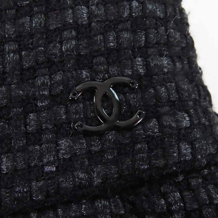 Excellent CHANEL skirt COCO Mark Tweed Knee-Length Tight Skirt black wool Women 36 P36751
