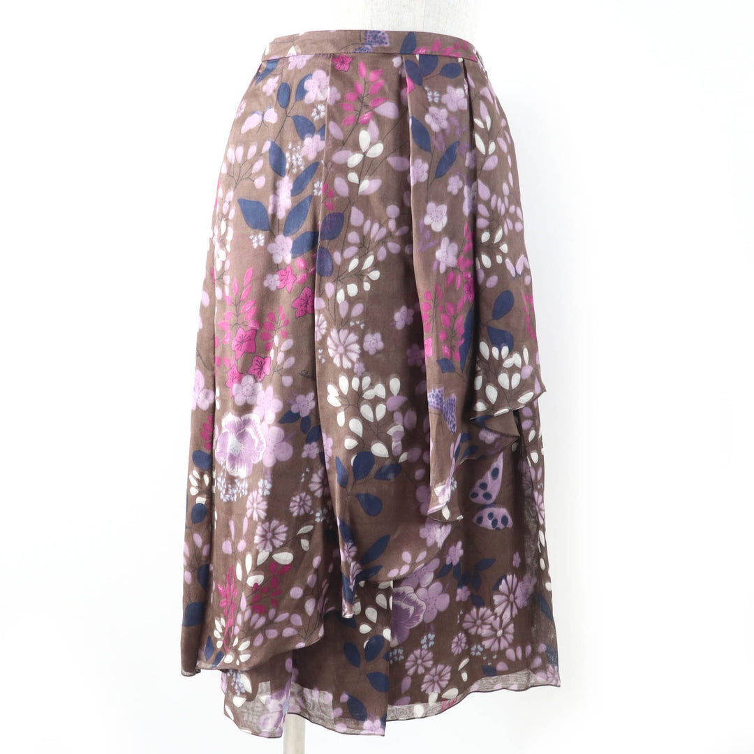 Pristine Salvatore Ferragamo flare skirt Flower and logo print Brown silk Women