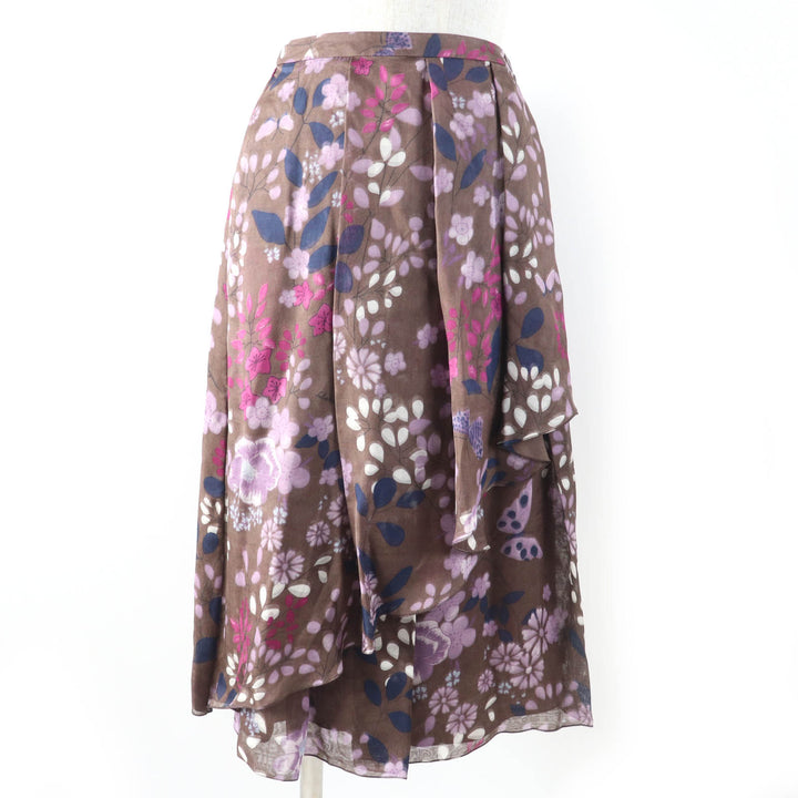 Pristine Salvatore Ferragamo flare skirt Flower and logo print Brown silk Women