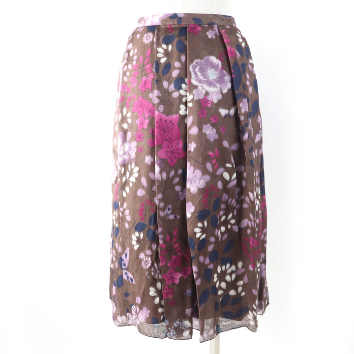 Pristine Salvatore Ferragamo flare skirt Flower and logo print Brown silk Women