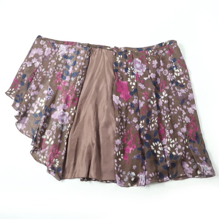 Pristine Salvatore Ferragamo flare skirt Flower and logo print Brown silk Women