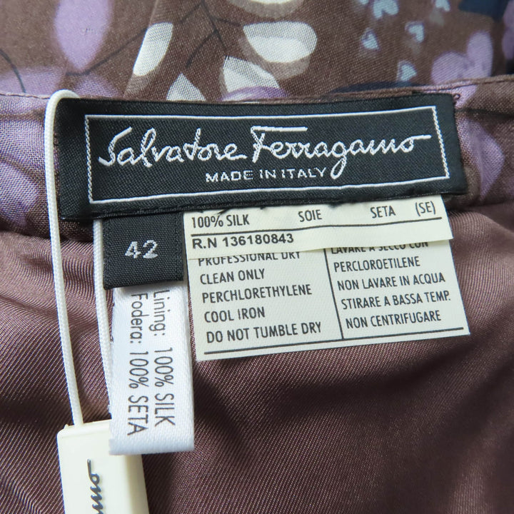 Pristine Salvatore Ferragamo flare skirt Flower and logo print Brown silk Women