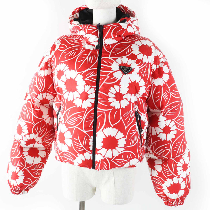 Pristine PRADA Down jacket Floral Pattern Triangle Logo/Triangle Plate Women S SGC025