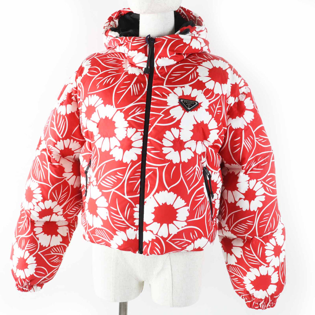 Pristine PRADA Down jacket Floral Pattern Triangle Logo/Triangle Plate S SGC025