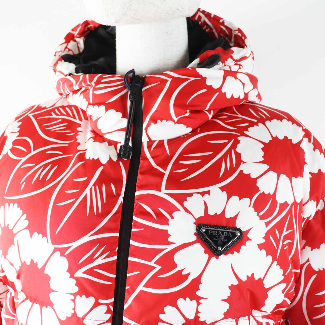 Pristine PRADA Down jacket Floral Pattern Triangle Logo/Triangle Plate S SGC025