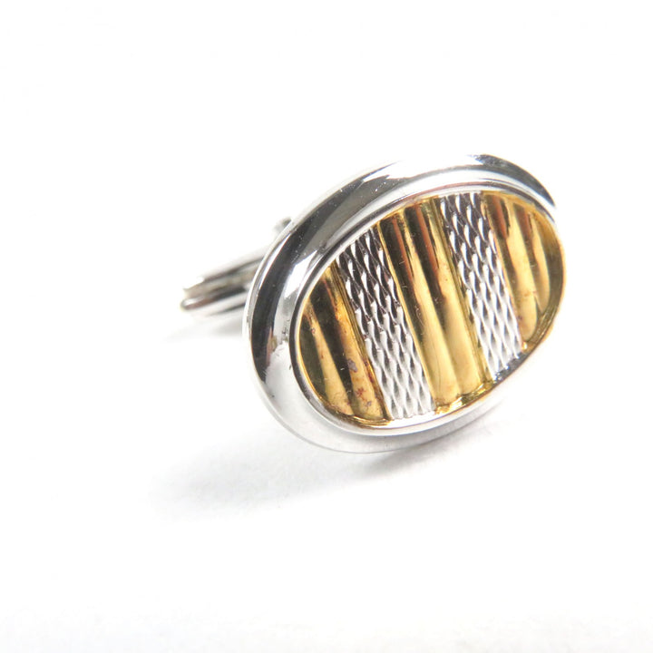 Excellent Dunhill Cufflinks cufflinks Oval Shape Bi-Color Textured Stripes Silver SV925 mens