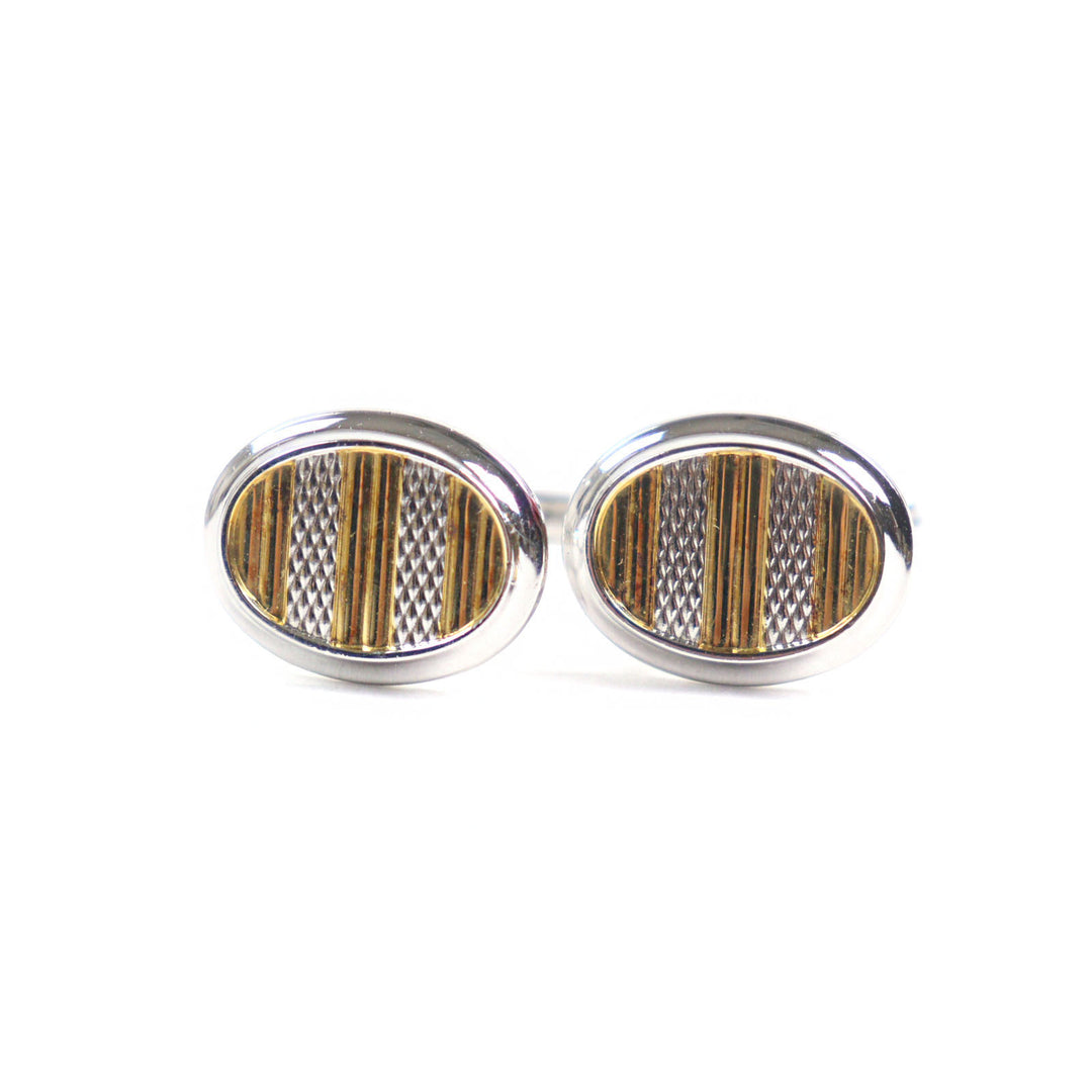 Excellent Dunhill Cufflinks cufflinks Oval Shape Bi-Color Textured Stripes Silver SV925 mens