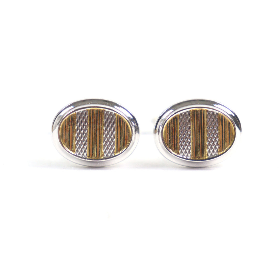 Excellent Dunhill Cufflinks cufflinks Oval Shape Bi-Color Textured Stripes Silver SV925 mens