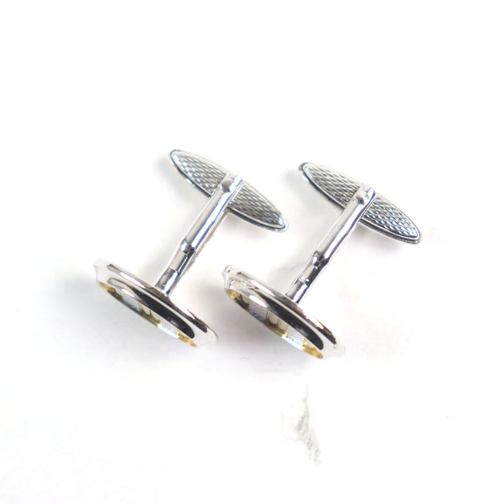 Excellent Dunhill Cufflinks cufflinks Oval Shape Bi-Color Textured Stripes Silver SV925 mens