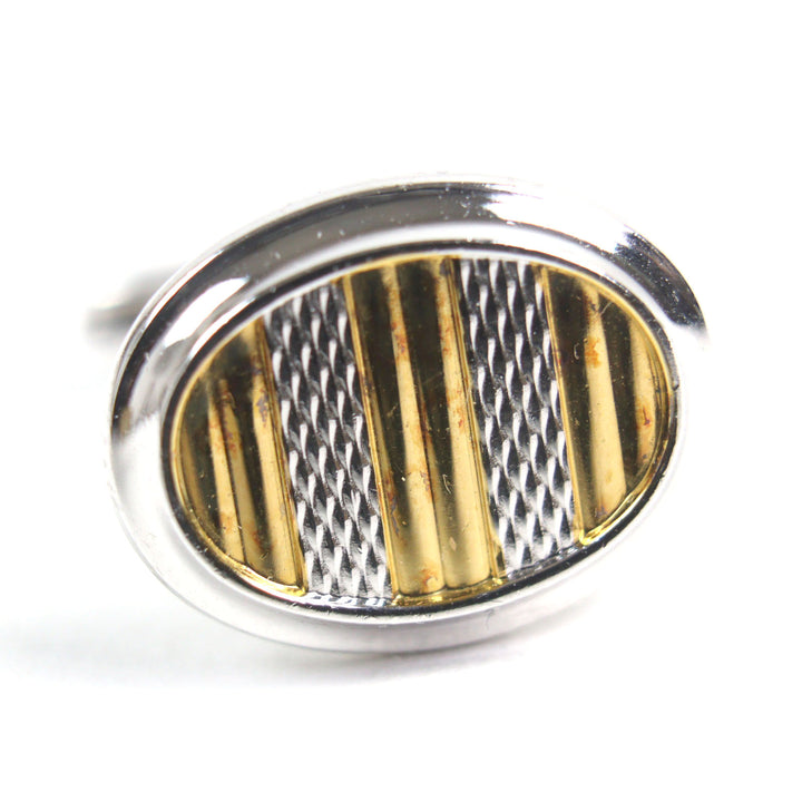 Excellent Dunhill Cufflinks cufflinks Oval Shape Bi-Color Textured Stripes Silver SV925 mens