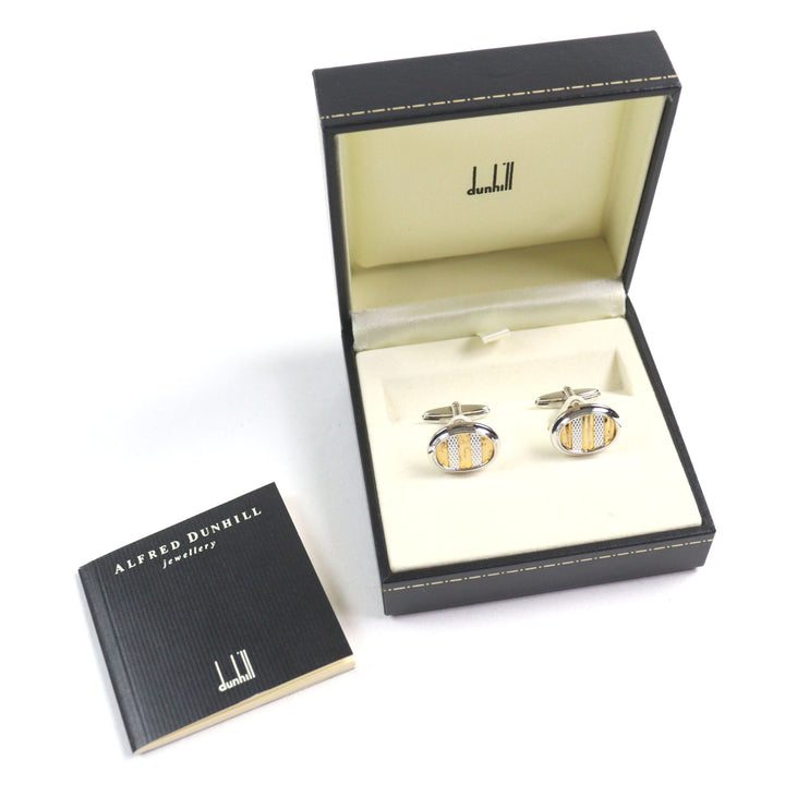 Excellent Dunhill Cufflinks cufflinks Oval Shape Bi-Color Textured Stripes Silver SV925 mens