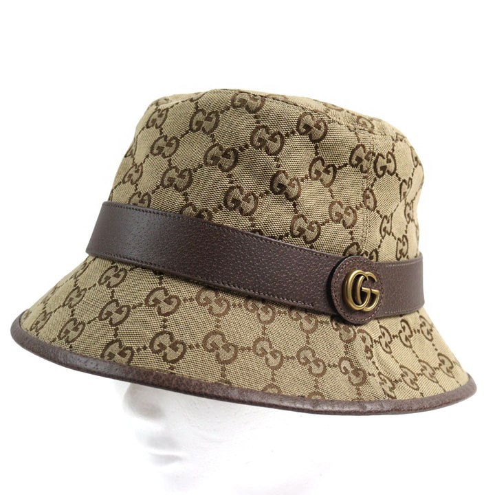 Excellent GUCCI hat GG Canvas Fedora Hat GG Marmont leather-trimmed L 576587