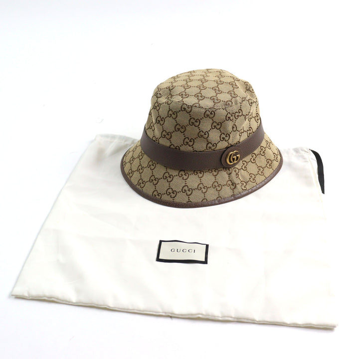 Excellent GUCCI hat GG Canvas Fedora Hat GG Marmont leather-trimmed L 576587