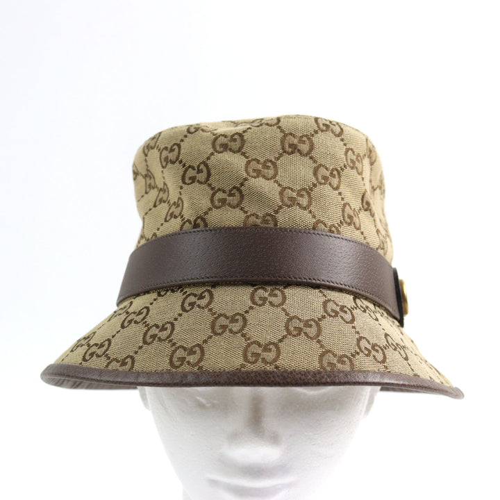 Excellent GUCCI hat GG Canvas Fedora Hat GG Marmont leather-trimmed L 576587