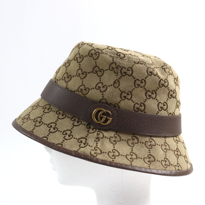 Excellent GUCCI hat GG Canvas Fedora Hat GG Marmont leather-trimmed L 576587