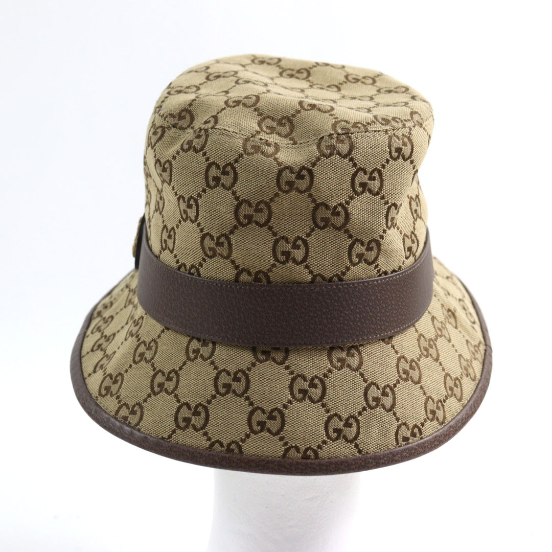 Excellent GUCCI hat GG Canvas Fedora Hat GG Marmont leather-trimmed L 576587
