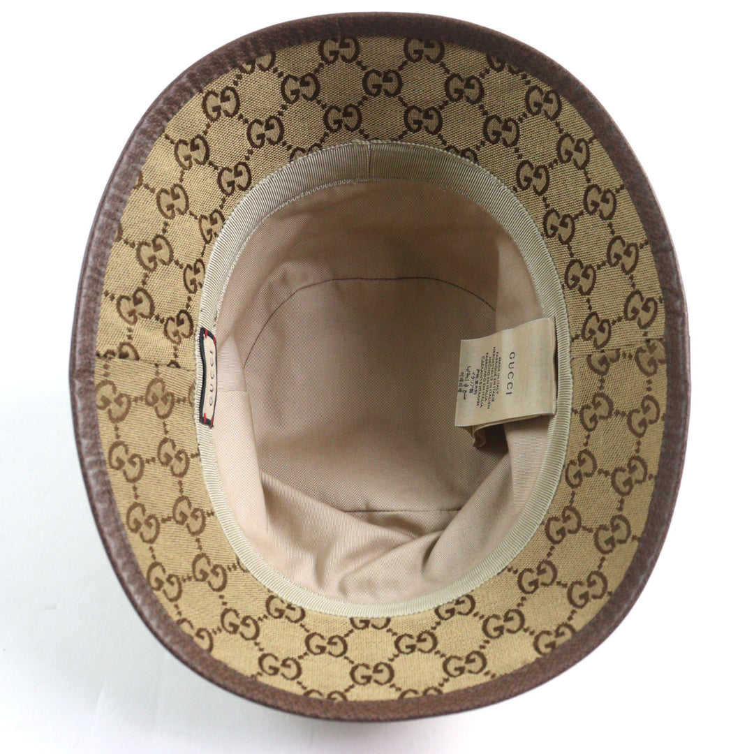 Excellent GUCCI hat GG Canvas Fedora Hat GG Marmont leather-trimmed L 576587