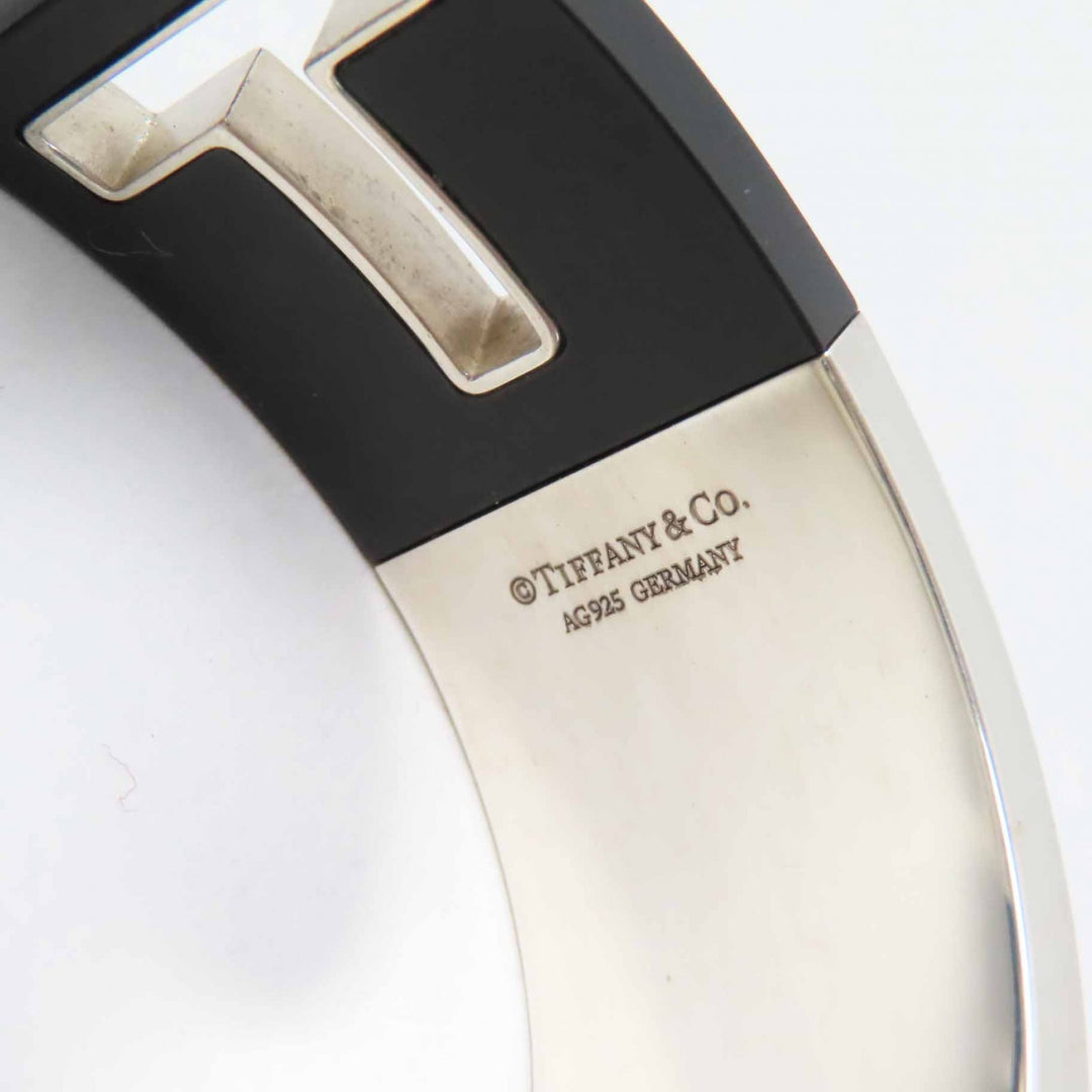 Great TIFFANY&Co. Bangle T cut out Silver black AG925 Women