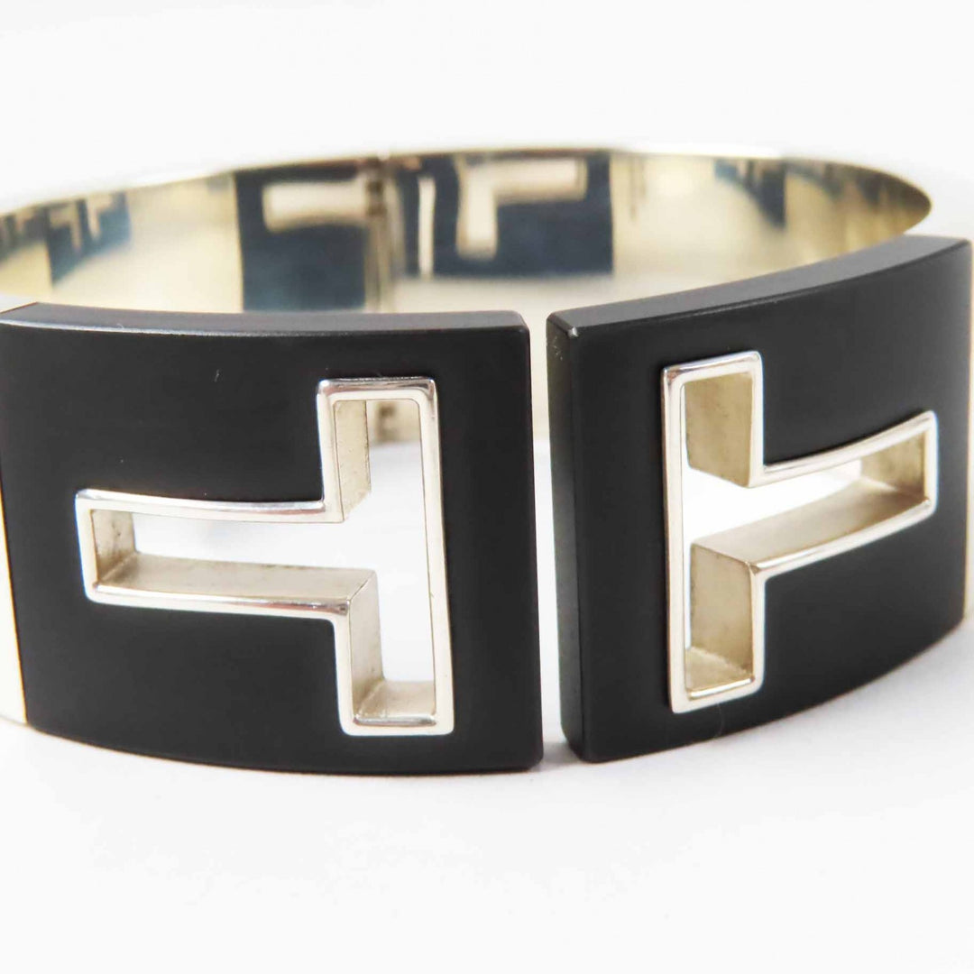 Great TIFFANY&Co. Bangle T cut out Silver black AG925 Women
