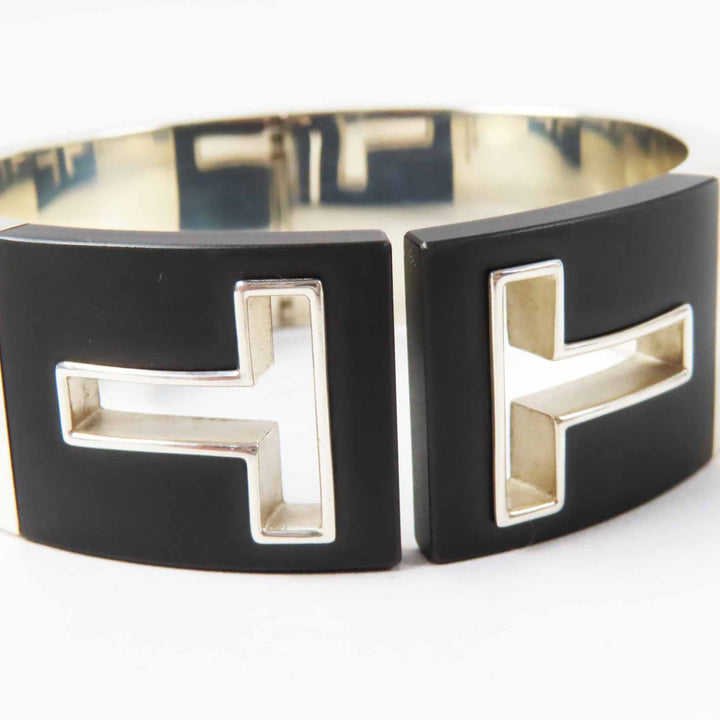 Great TIFFANY&Co. Bangle T cut out Silver black AG925 Women