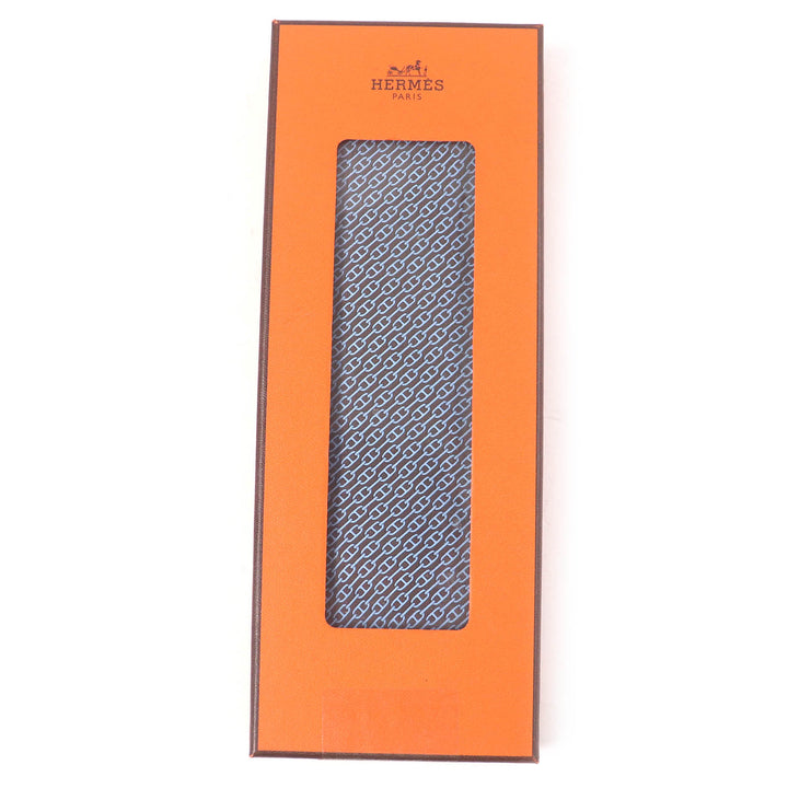 Pristine HERMES tie Chaine All-over Pattern Cravat Wide Tie Maron Ciel silk mens 5261 SA