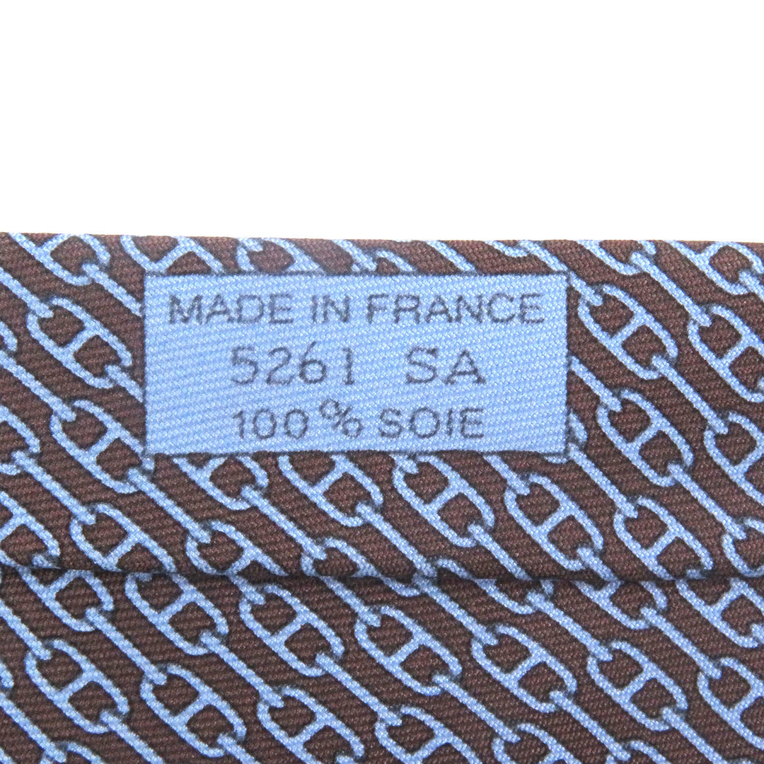 Pristine HERMES tie Chaine All-over Pattern Cravat Wide Tie Maron Ciel silk mens