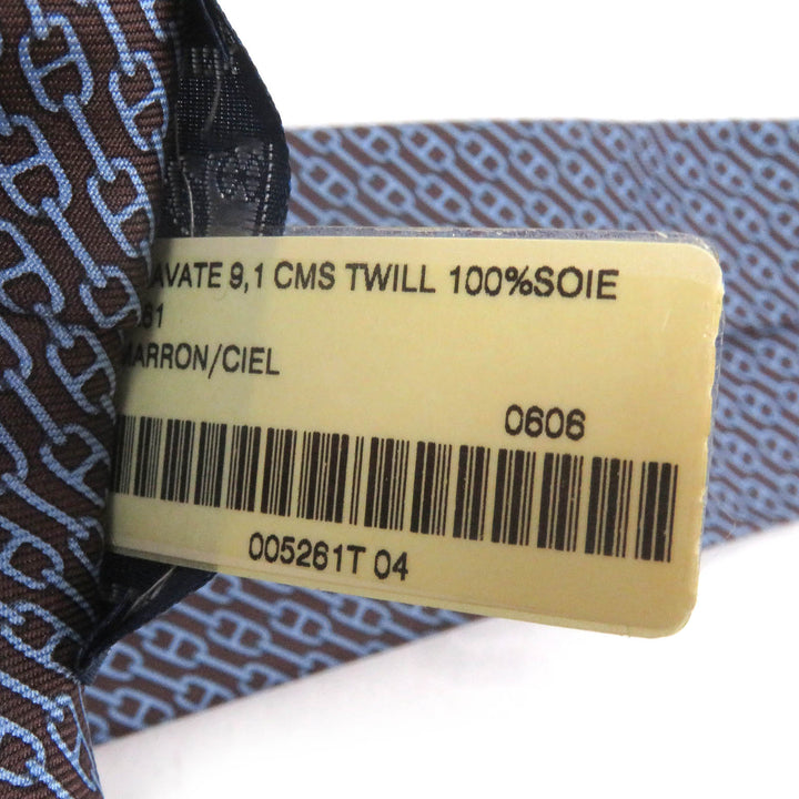 Pristine HERMES tie Chaine All-over Pattern Cravat Wide Tie Maron Ciel silk mens 5261 SA