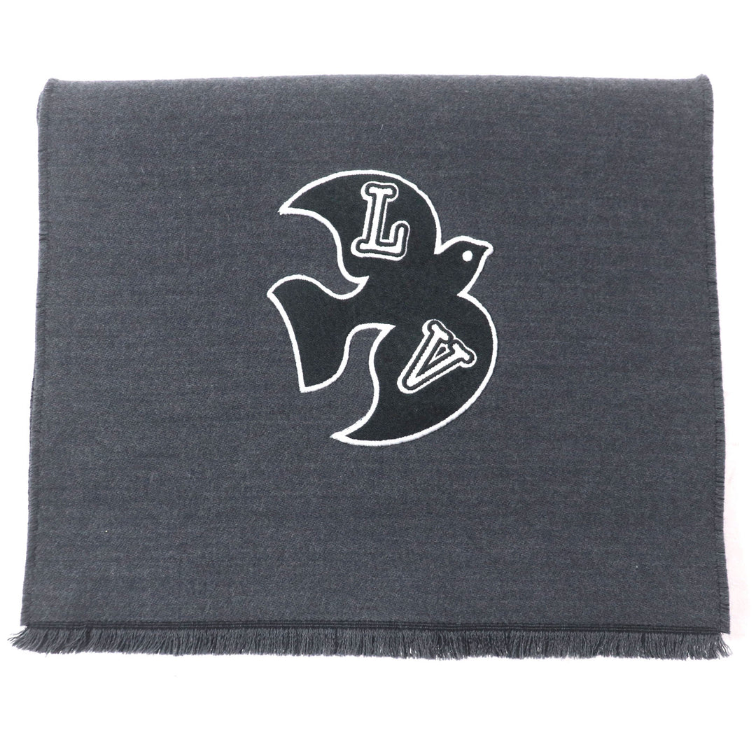 Excellent LOUIS VUITTON Scarf Echarpe LV Harmony with logo patch gray M77944