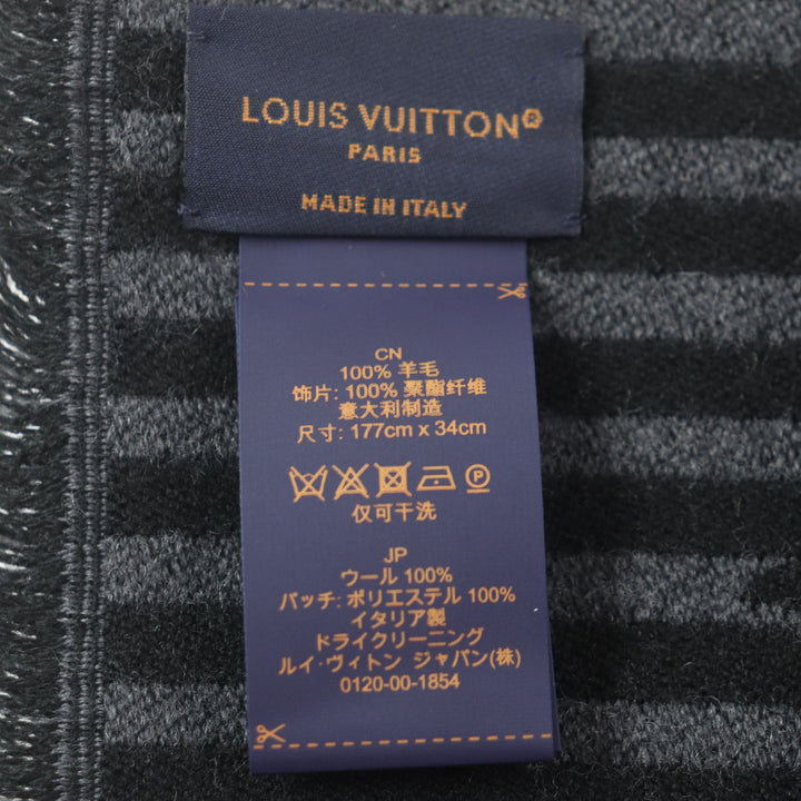 Excellent LOUIS VUITTON Scarf Echarpe LV Harmony with logo patch gray wool M77944