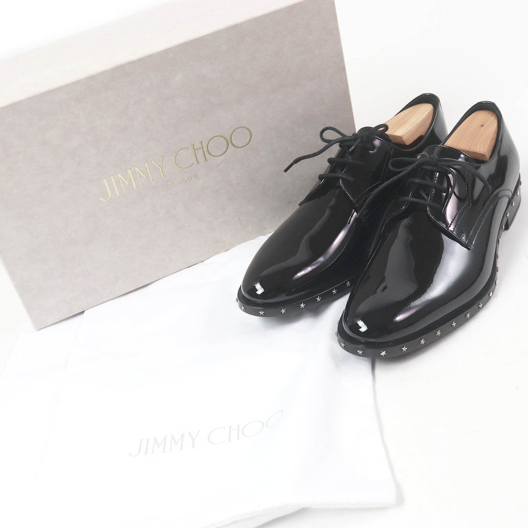 Pristine JIMMY CHOO Dress shoes star studs lace up black Patent leather mens 40.5