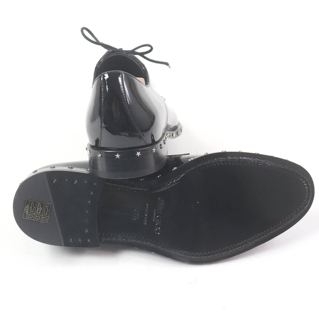 Pristine JIMMY CHOO Dress shoes star studs lace up black Patent leather mens 40.5