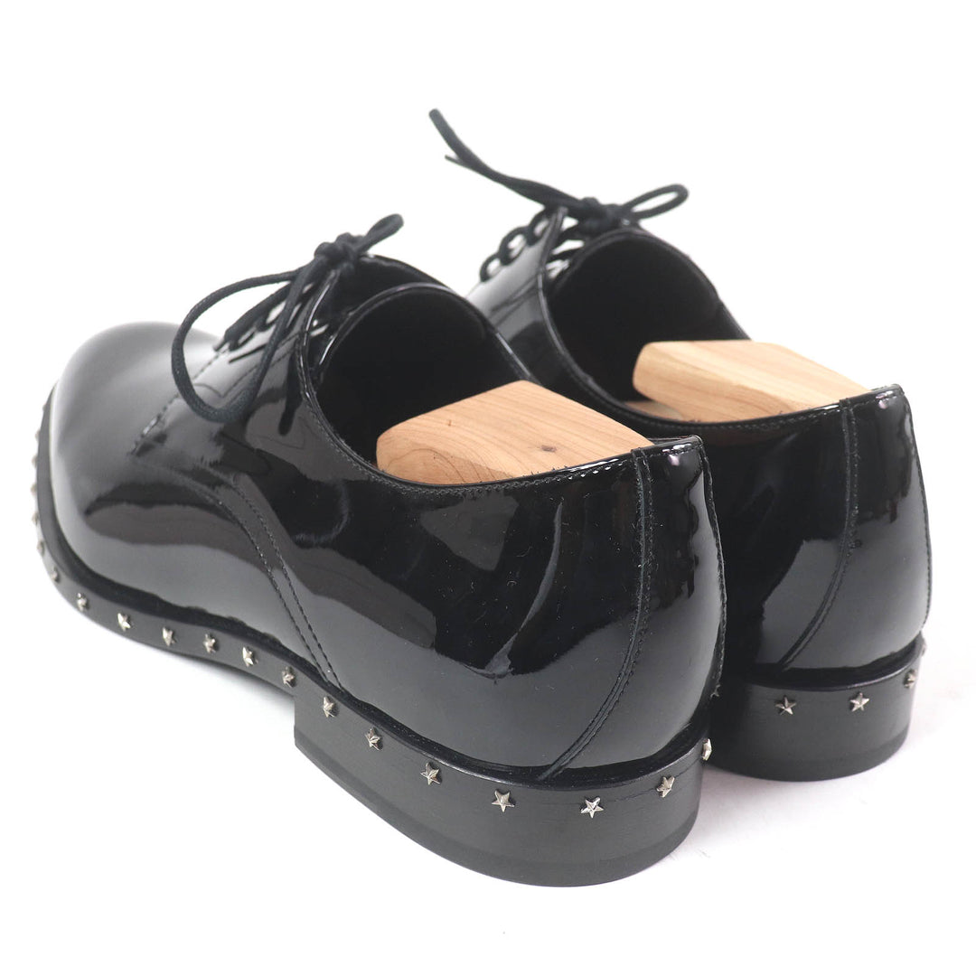 Pristine JIMMY CHOO Dress shoes star studs lace up black Patent leather mens 40.5